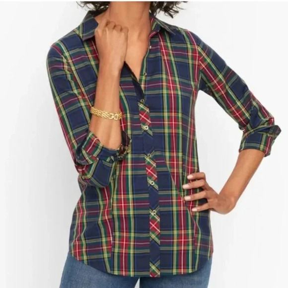 TALBOTS Plaid Tartan Perfect Shirt with Gold Buttons Women’s Plus 14 - Picture 1 of 10